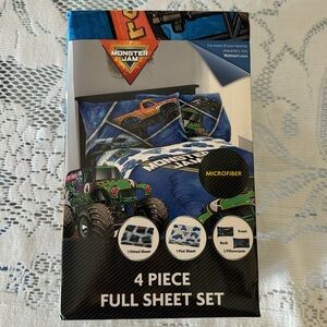 Monster Jam Full Size Monster Truck 4 Piece Sheet Set Grave Digger Megalodon